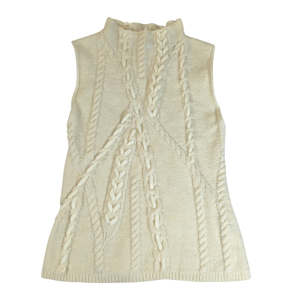 ZARA Cable Knit Sweater Vest Cream Chunky Preppy Cottagecore M